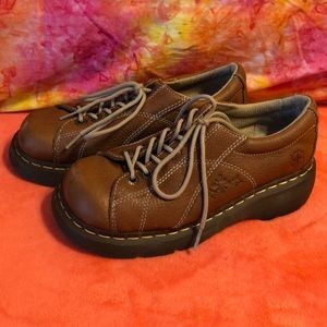 Dr Martens brown leather shoes, worn.